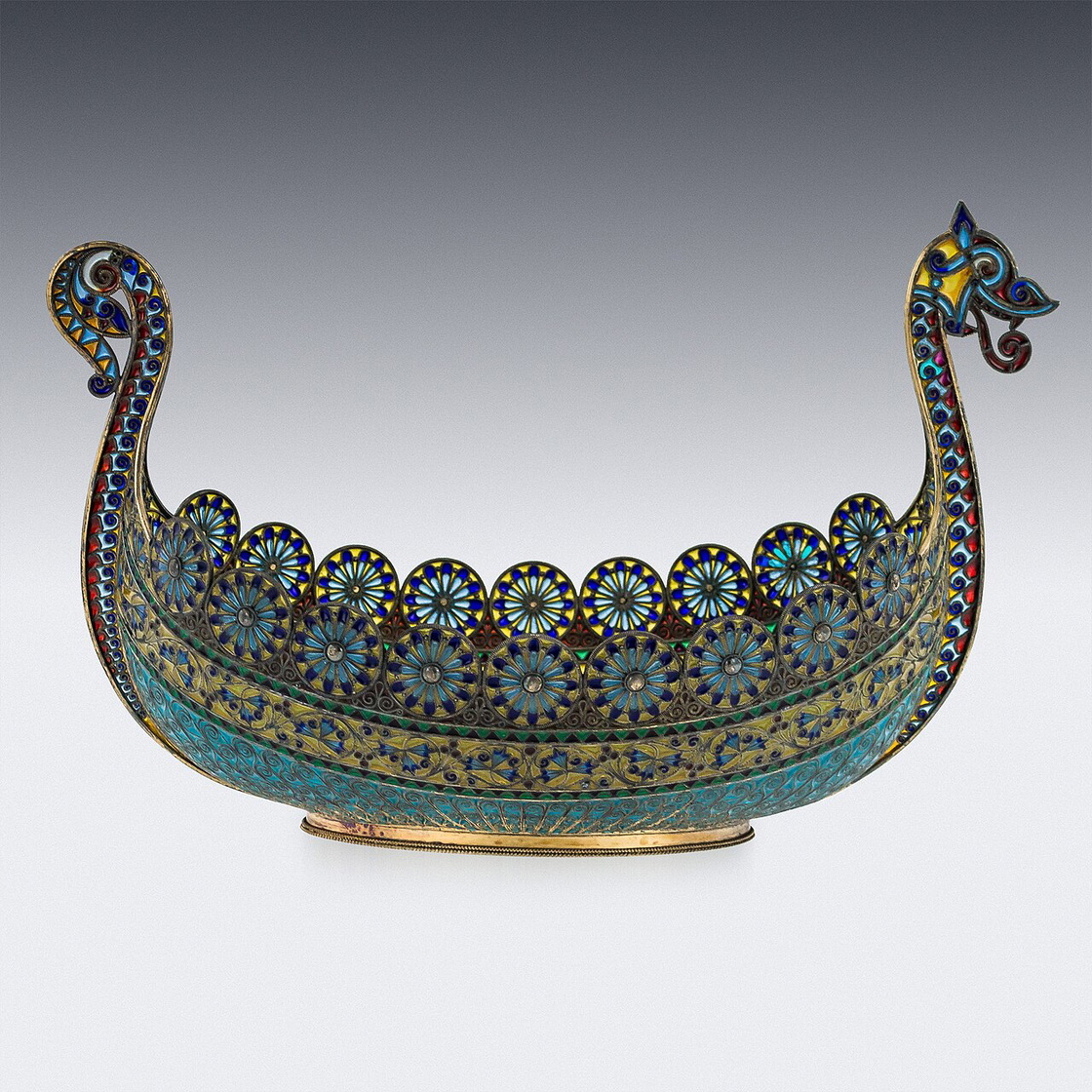 Silver and plique-à-jour enamel Viking boat by David-Andersen