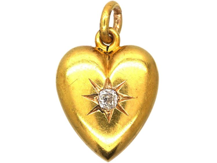Victorian 15ct Gold Heart Pendant set with an Old Mine Cut Diamond