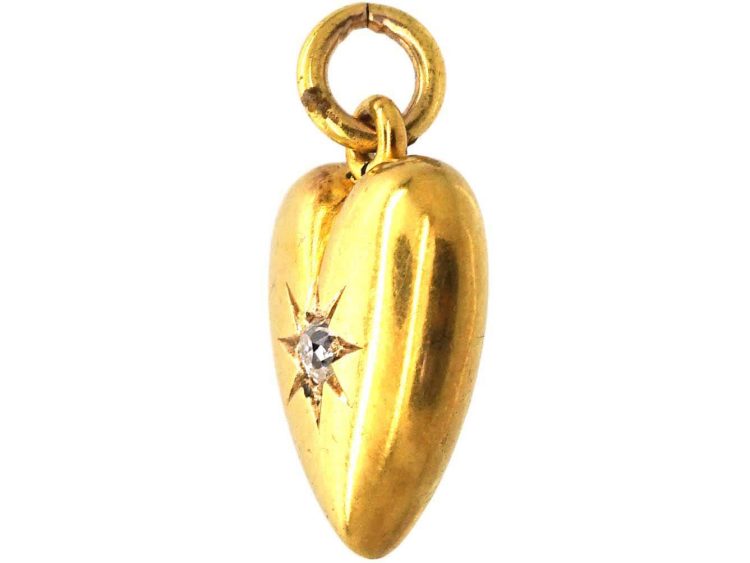 Victorian 15ct Gold Heart Pendant set with an Old Mine Cut Diamond