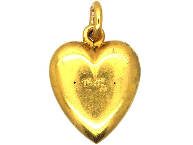Victorian 15ct Gold Heart Pendant set with an Old Mine Cut Diamond