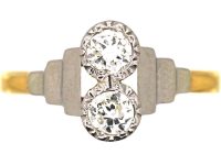 Art Deco 18ct Gold & Platinum, Two Stone Diamond Ring