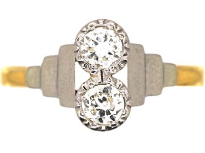 Art Deco 18ct Gold & Platinum, Two Stone Diamond Ring