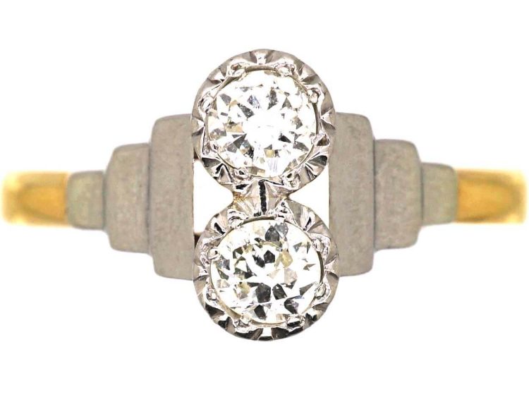 Art Deco 18ct Gold & Platinum, Two Stone Diamond Ring