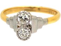 Art Deco 18ct Gold & Platinum, Two Stone Diamond Ring