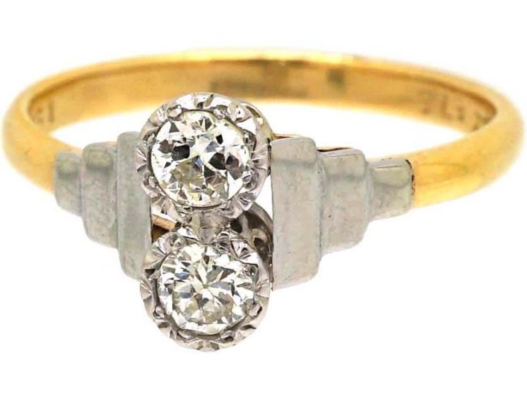 Art Deco 18ct Gold & Platinum, Two Stone Diamond Ring