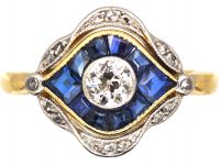 Art Deco 18ct Gold & Platinum, Sapphire & Diamond Eye Ring