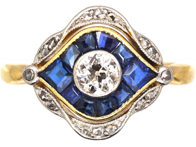 Art Deco 18ct Gold & Platinum, Sapphire & Diamond Eye Ring
