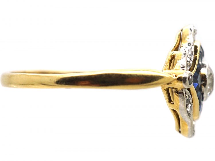 Art Deco 18ct Gold & Platinum, Sapphire & Diamond Eye Ring