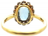 Edwardian 18ct Gold & Platinum, Aquamarine & Diamond Cluster Ring