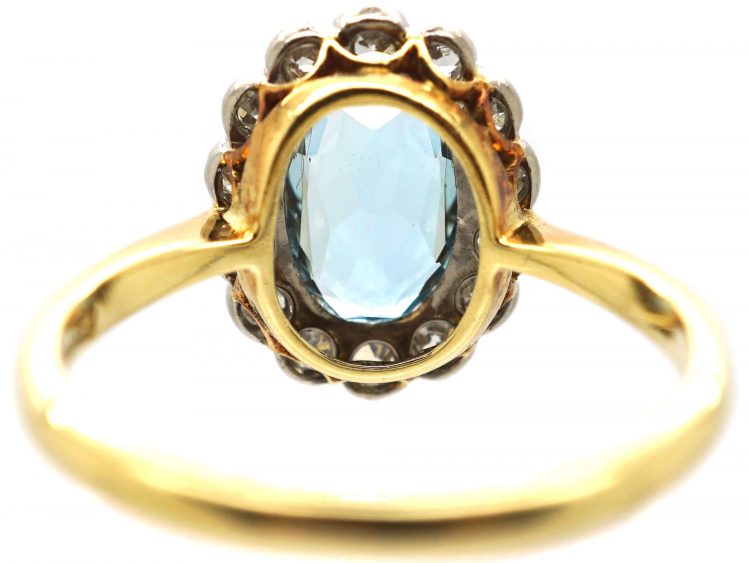 Edwardian 18ct Gold & Platinum, Aquamarine & Diamond Cluster Ring