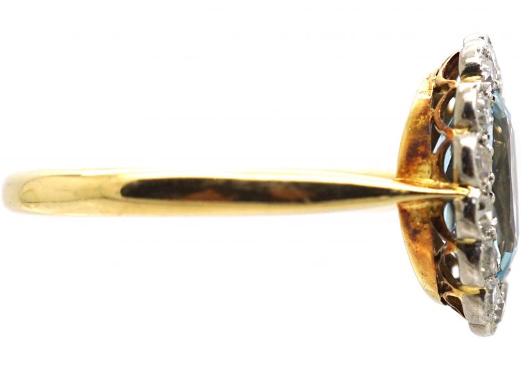 Edwardian 18ct Gold & Platinum, Aquamarine & Diamond Cluster Ring