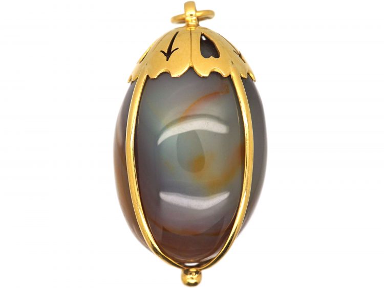 Victorian 18ct Golds & Agate Pendant with Heart & Arrow Motif