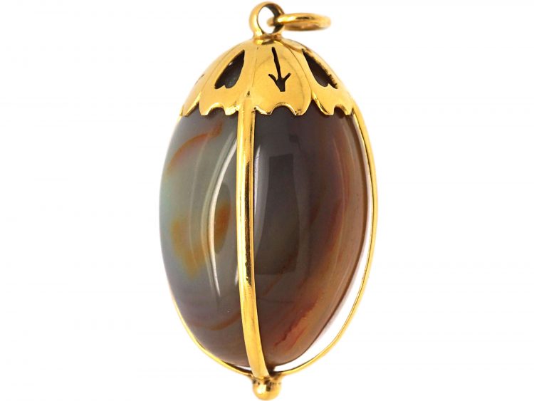 Victorian 18ct Golds & Agate Pendant with Heart & Arrow Motif
